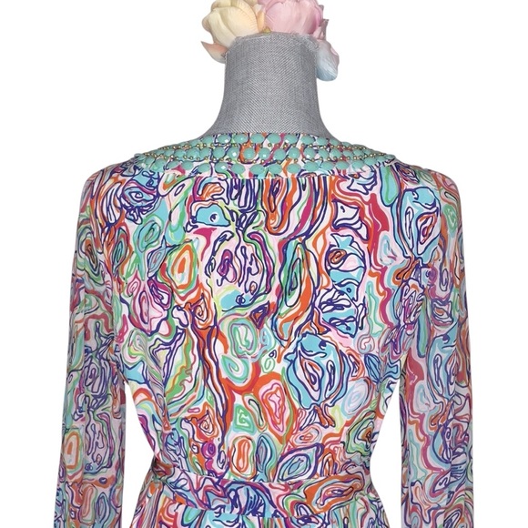 Lilly Pulitzer Saemus What A Catch Beaded Belted Silk CDC Tunic Shift Dress Sz 4 - Picture 7 of 14